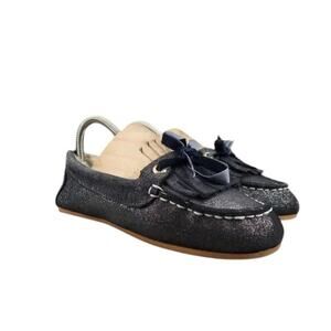 Sperry Shoes Women 6 Moccasin Flats Slip On Leather Metallic Shimmer Slipper Bow
